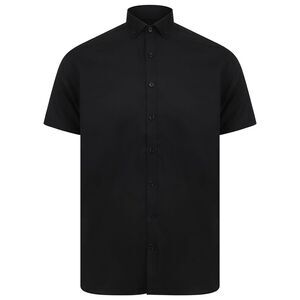 Henbury Mens Modern Short Sleeve Slim Fit Oxford Shirt / Black